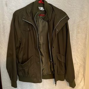 Stylish olive green bomber jacket